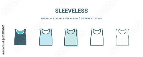 sleeveless icon in 5 different style. Outline, filled, two color, thin sleeveless icon isolated on white background. Editable vector can be used web and mobile