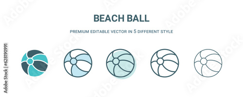 beach ball icon in 5 different style. Outline, filled, two color, thin beach ball icon isolated on white background. Editable vector can be used web and mobile