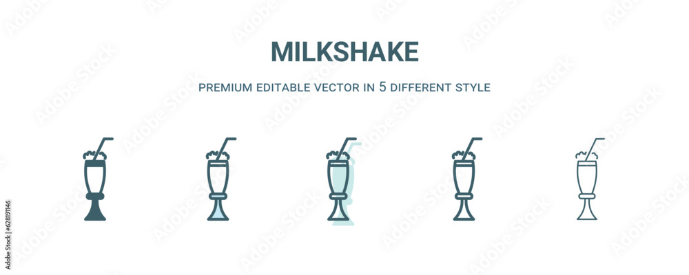 milkshake icon in 5 different style. Outline, filled, two color, thin milkshake icon isolated on white background. Editable vector can be used web and mobile milkshake icon in 5 different style. Outline, filled, two color, thin milkshake icon isolated on white background. Editable vector can be used web and mobile