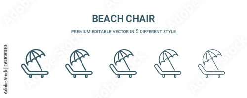 beach chair icon in 5 different style. Thin, light, regular, bold, black beach chair icon isolated on white background.