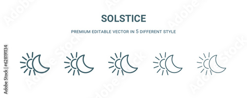 solstice icon in 5 different style. Thin  light  regular  bold  black solstice icon isolated on white background.