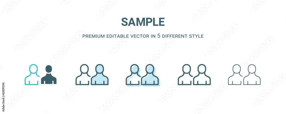 sample icon in 5 different style. Outline, filled, two color, thin sample icon isolated on white background. Editable vector can be used web and mobile