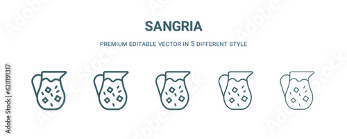 sangria icon in 5 different style. Thin, light, regular, bold, black sangria icon isolated on white background.