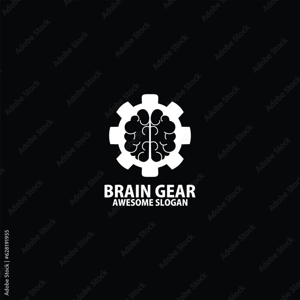 brain with gear design logo business