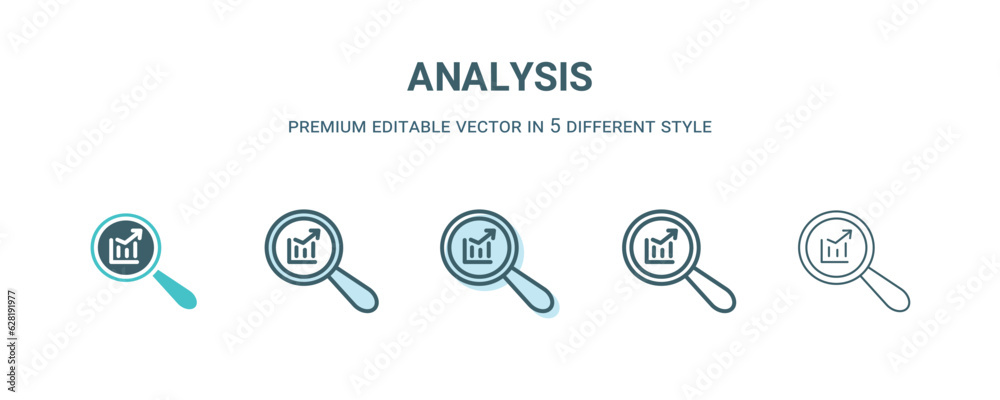 analysis icon in 5 different style. Outline, filled, two color, thin analysis icon isolated on white background. Editable vector can be used web and mobile