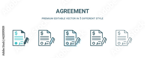 agreement icon in 5 different style. Outline, filled, two color, thin agreement icon isolated on white background. Editable vector can be used web and mobile