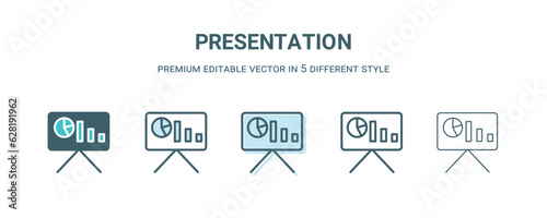 presentation icon in 5 different style. Outline, filled, two color, thin presentation icon isolated on white background. Editable vector can be used web and mobile © Abstract