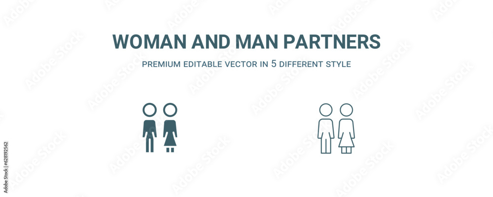 woman and man partners icon. Filled and line woman and man partners icon from people collection. Outline vector isolated on white background. Editable woman and man partners symbol