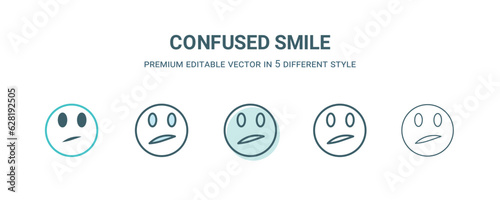 confused smile icon in 5 different style. Outline, filled, two color, thin confused smile icon isolated on white background. Editable vector can be used web and mobile