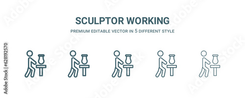 sculptor working icon in 5 different style. Thin  light  regular  bold  black sculptor working icon isolated on white background.