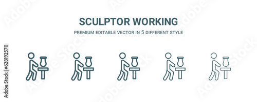 sculptor working icon in 5 different style. Thin, light, regular, bold, black sculptor working icon isolated on white background.