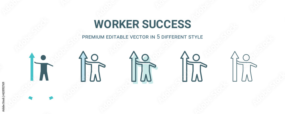 worker success icon in 5 different style. Outline, filled, two color, thin worker success icon isolated on white background. Editable vector can be used web and mobile