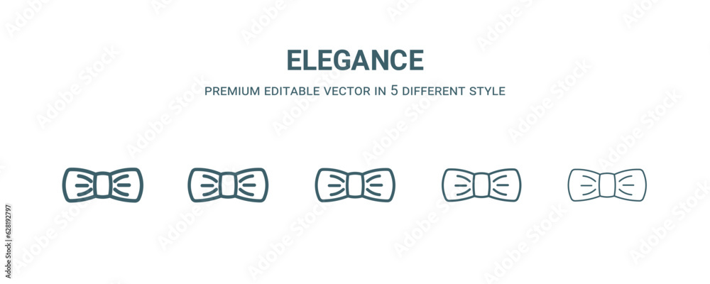 elegance icon in 5 different style. Thin, light, regular, bold, black elegance icon isolated on white background.