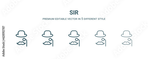 sir icon in 5 different style. Thin, light, regular, bold, black sir icon isolated on white background.