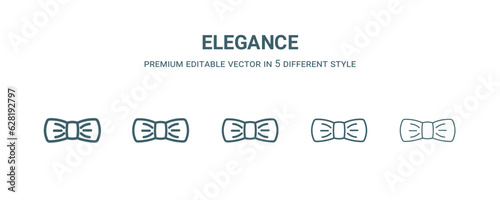 elegance icon in 5 different style. Thin, light, regular, bold, black elegance icon isolated on white background.