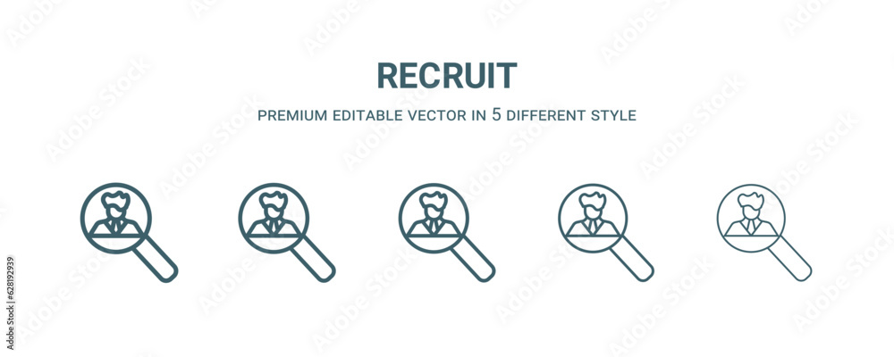 recruit icon in 5 different style. Thin, light, regular, bold, black recruit icon isolated on white background. recruit icon in 5 different style. Thin, light, regular, bold, black recruit icon isolated on white background.