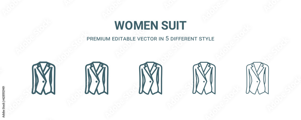 women suit icon in 5 different style. Thin, light, regular, bold, black women suit icon isolated on white background. women suit icon in 5 different style. Thin, light, regular, bold, black women suit icon isolated on white background.