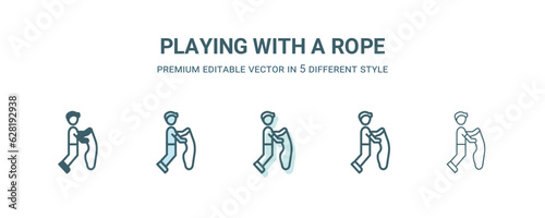 playing with a rope icon in 5 different style. Outline  filled  two color  thin playing with a rope icon isolated on white background. Editable vector can be used web and mobile