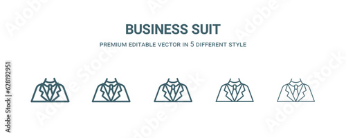 business suit icon in 5 different style. Thin, light, regular, bold, black business suit icon isolated on white background.