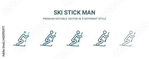 ski stick man icon in 5 different style. Outline, filled, two color, thin ski stick man icon isolated on white background. Editable vector can be used web and mobile