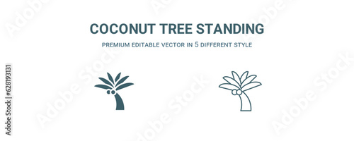 coconut tree standing icon. Filled and line coconut tree standing icon from nature collection. Outline vector isolated on white background. Editable coconut tree standing symbol