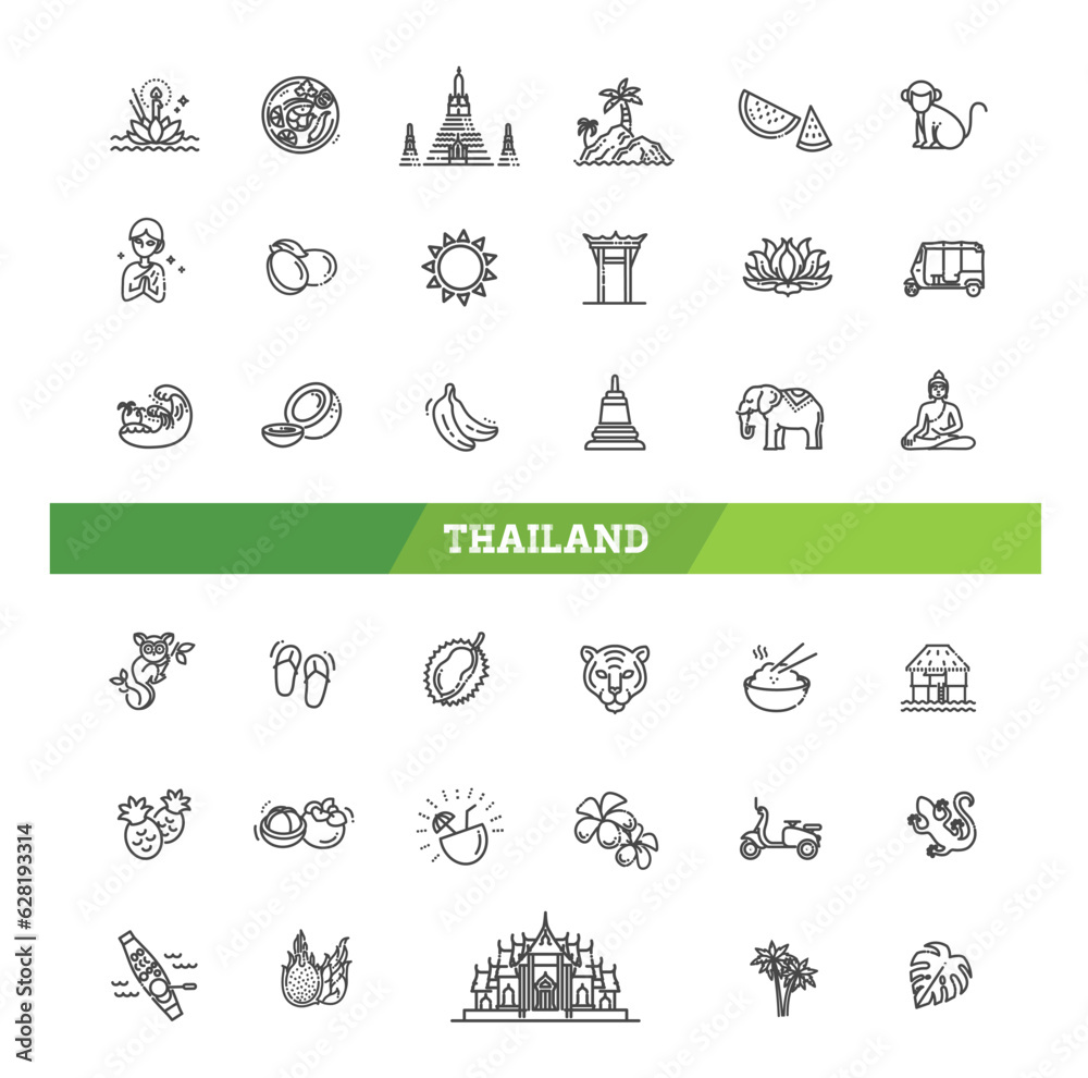 Thailand outline Icons. Linear Icons. Vector illustration