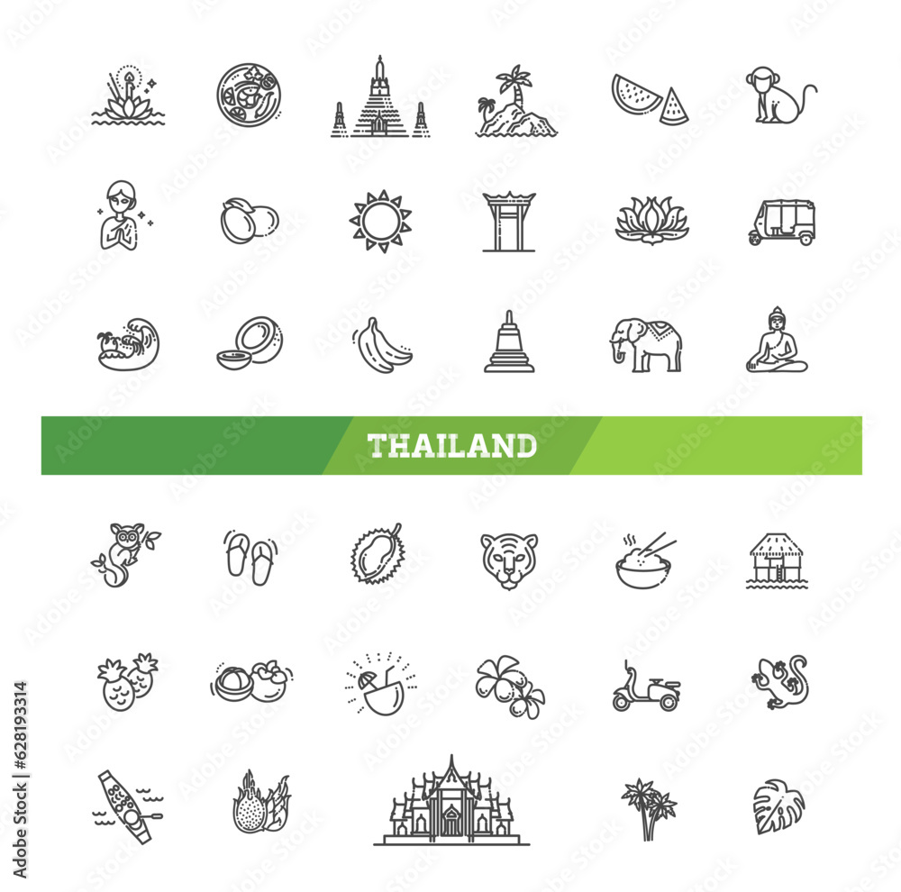 Fototapeta premium Thailand outline Icons. Linear Icons. Vector illustration
