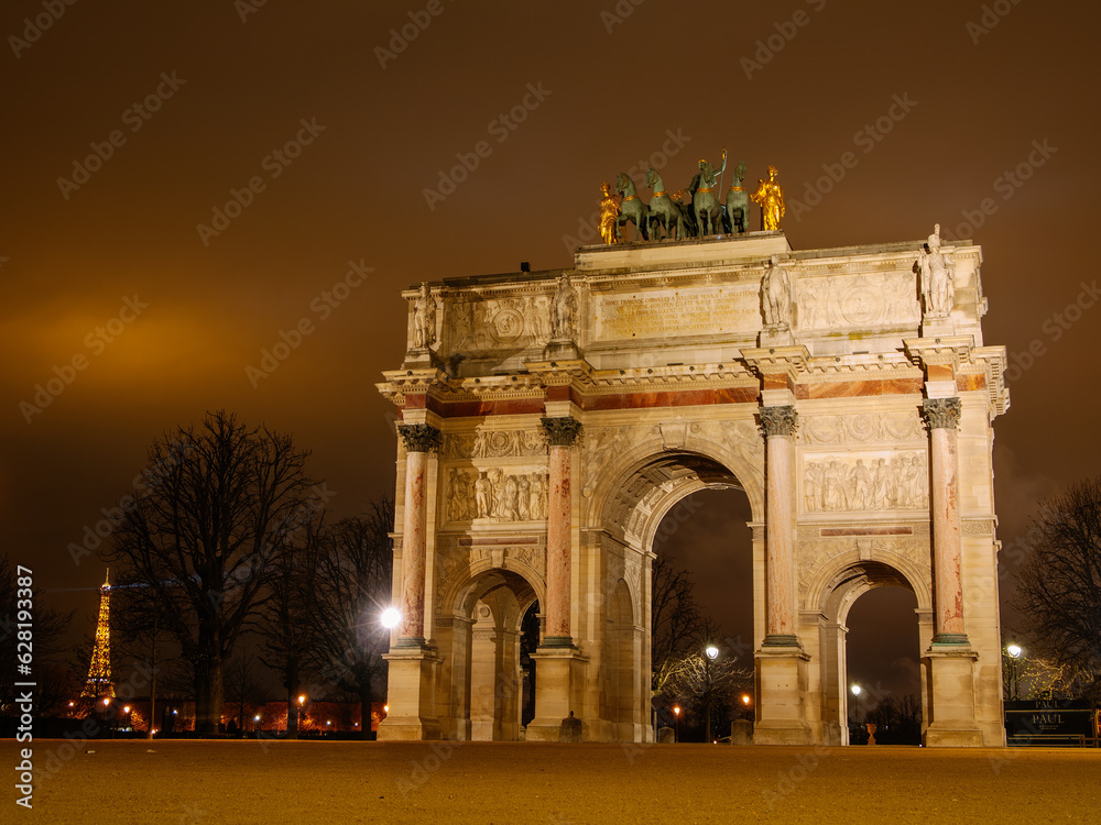 Arc de Triomphe du Carrousel at night in Paris