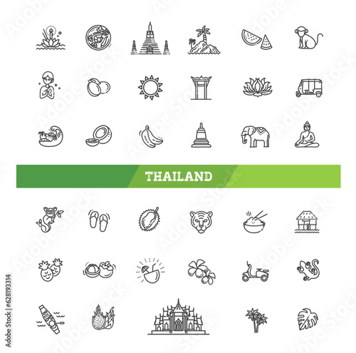 Fotografiet Thailand outline Icons. Linear Icons. Vector illustration