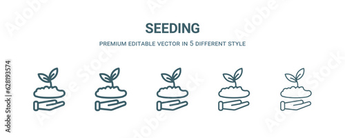 seeding icon in 5 different style. Thin, light, regular, bold, black seeding icon isolated on white background.