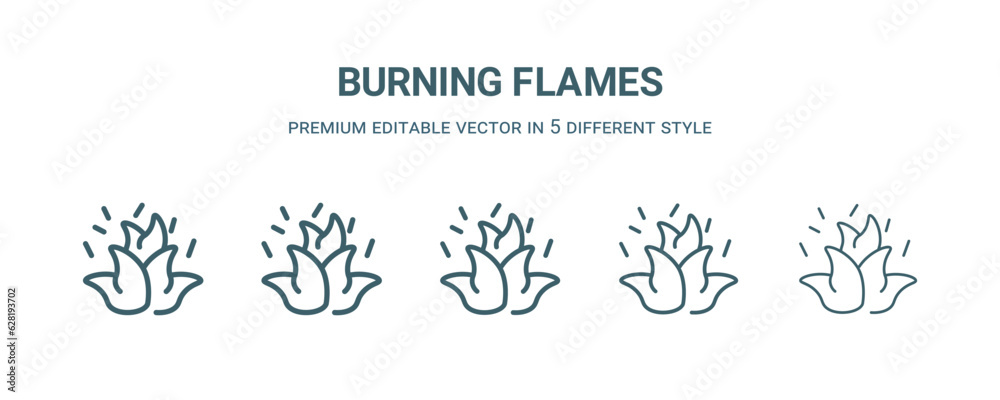 burning flames icon in 5 different style. Thin, light, regular, bold, black burning flames icon isolated on white background. burning flames icon in 5 different style. Thin, light, regular, bold, black burning flames icon isolated on white background.