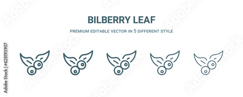 bilberry leaf icon in 5 different style. Thin, light, regular, bold, black bilberry leaf icon isolated on white background.