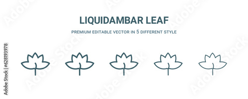 liquidambar leaf icon in 5 different style. Thin, light, regular, bold, black liquidambar leaf icon isolated on white background.