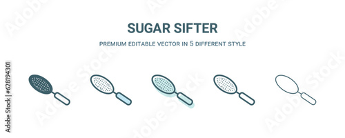 sugar sifter icon in 5 different style. Outline, filled, two color, thin sugar sifter icon isolated on white background. Editable vector can be used web and mobile