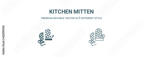 kitchen mitten icon. Filled and line kitchen mitten icon from kitchen collection. Outline vector isolated on white background. Editable kitchen mitten symbol