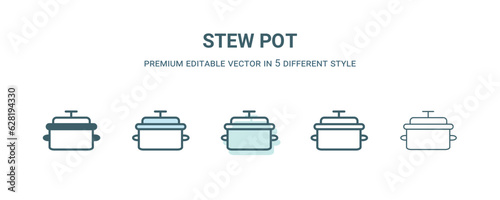 stew pot icon in 5 different style. Outline, filled, two color, thin stew pot icon isolated on white background. Editable vector can be used web and mobile