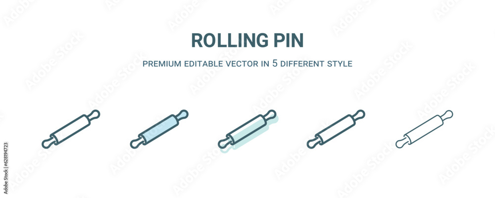 rolling pin icon in 5 different style. Outline, filled, two color, thin rolling pin icon isolated on white background. Editable vector can be used web and mobile rolling pin icon in 5 different style. Outline, filled, two color, thin rolling pin icon isolated on white background. Editable vector can be used web and mobile