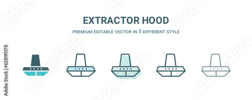 extractor hood icon in 5 different style. Outline, filled, two color, thin extractor hood icon isolated on white background. Editable vector can be used web and mobile