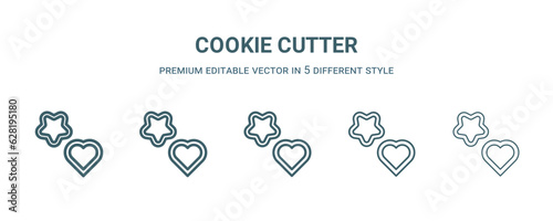 cookie cutter icon in 5 different style. Thin, light, regular, bold, black cookie cutter icon isolated on white background. Editable vector