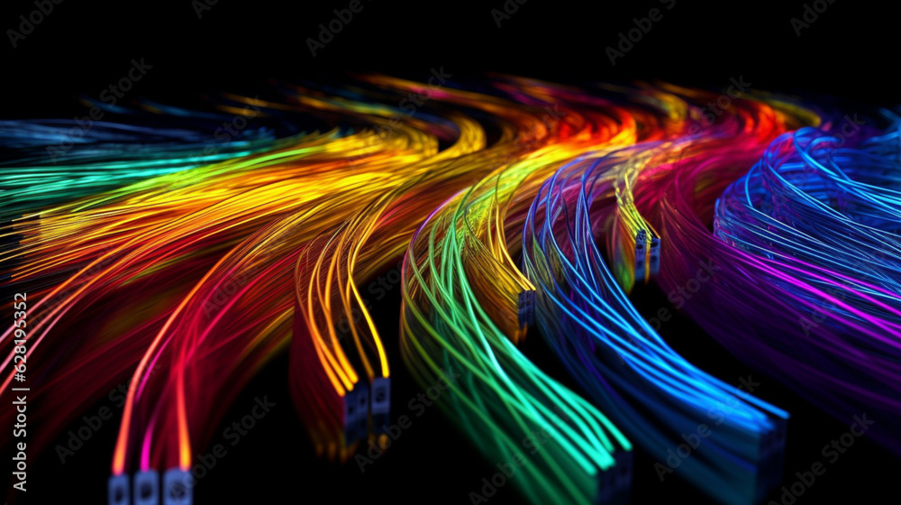 .Colored electric cables and led. Optical fiber, background for technology. .Colored electric cables and led. Optical fiber, background for technology.
