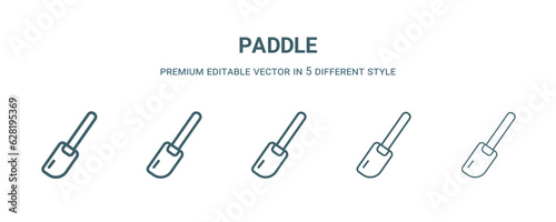 paddle icon in 5 different style. Thin, light, regular, bold, black paddle icon isolated on white background. Editable vector