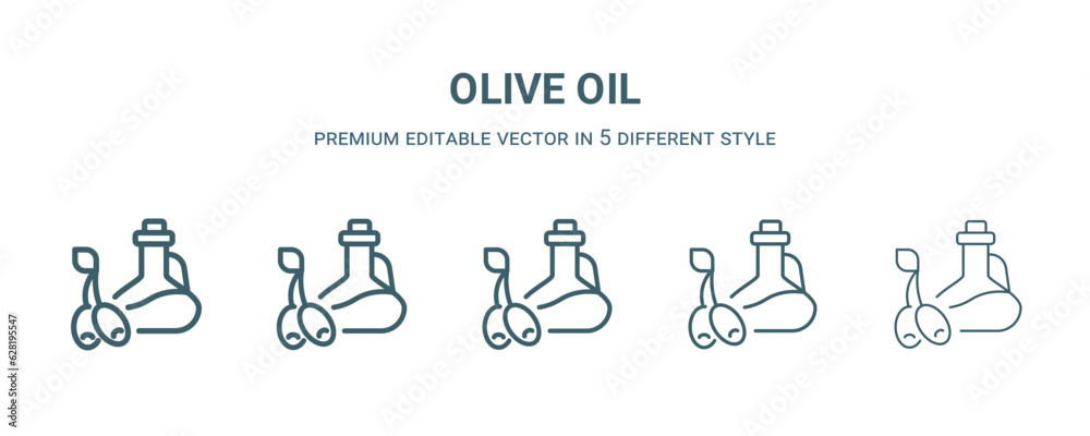 olive oil icon in 5 different style. Thin, light, regular, bold, black olive oil icon isolated on white background. Editable vector olive oil icon in 5 different style. Thin, light, regular, bold, black olive oil icon isolated on white background. Editable vector