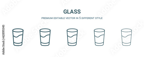 glass icon in 5 different style. Thin, light, regular, bold, black glass icon isolated on white background. Editable vector