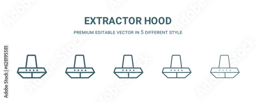 extractor hood icon in 5 different style. Thin, light, regular, bold, black extractor hood icon isolated on white background. Editable vector