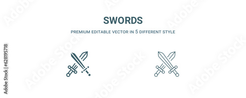 swords icon. Filled and line swords icon from history collection. Outline vector isolated on white background. Editable swords symbol