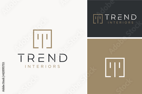 Square Initial Letter T Line Art Square Modern for Trend Fashion or Trendy Interior Designer Brand logo design