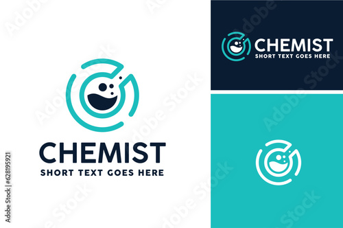 Initial Letter C with Bubble Liquid Fluid Lab Tube for Chemical Chemistry Laboratory Science logo design