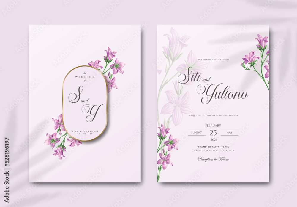 elegant wedding invitation template with flower watercolor premium vector
