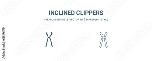 inclined clippers icon. Thin line inclined clippers icon from construction collection. Outline vector isolated on white background. Editable inclined clippers symbol can be used web and mobile