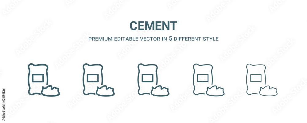 cement icon in 5 different style.Thin, light, regular, bold, black cement icon isolated on white background. Editable vector